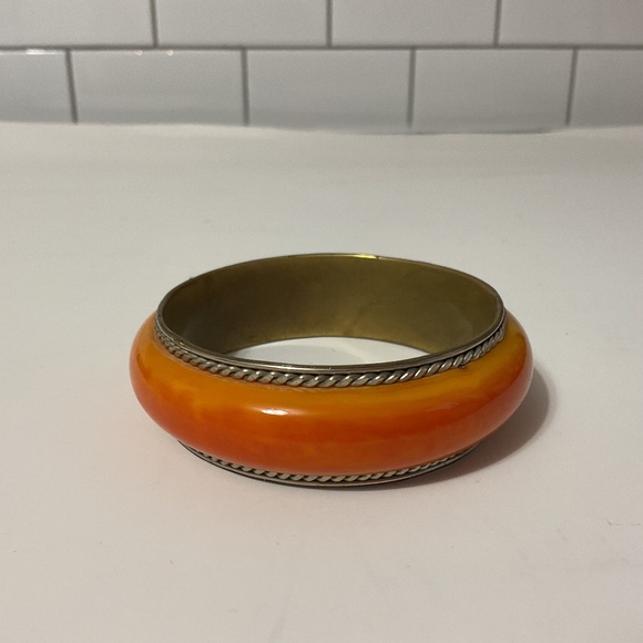 Moroccan Amber Resin Brass Bracelet - Picture 1 of 4